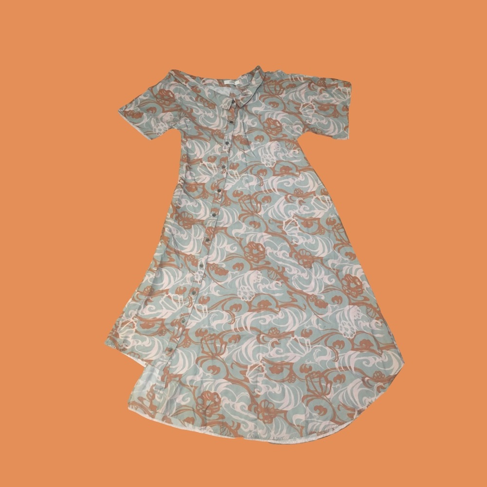 Adeam Small Asymmetrical 100% Silk dress Button up Boat neck Short sleeve